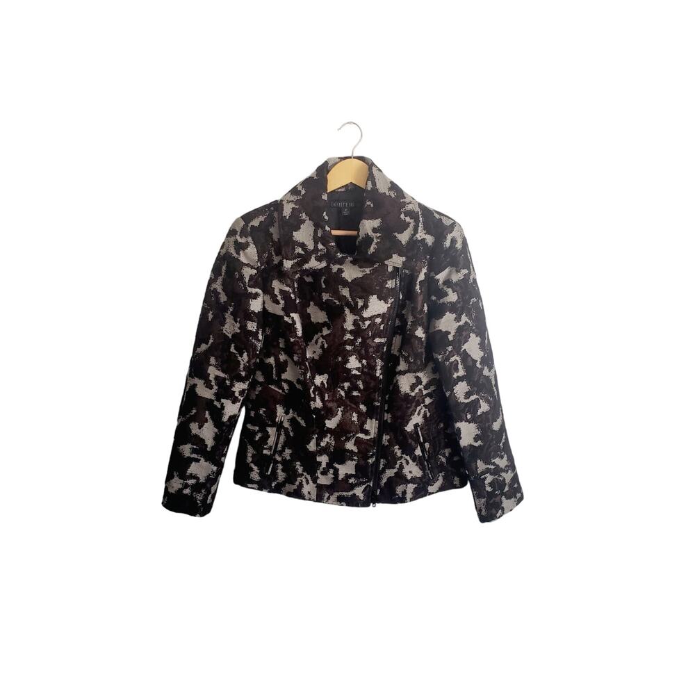 Lafayette 148 Abstract Print Moto Jacket Size 10